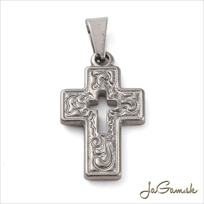 Prívesok krížik 24x15x3mm CHIRURGICKÁ OCEĽ, 1ks (ch1635)